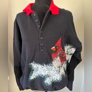 Artisans Vintage 90s Graphic‎ Pullover Sweatshirt with Collar nature snow birds